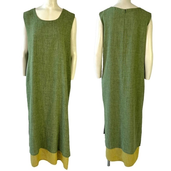 LASAGNIE GREEN DRESS MAXI DRESS LAYERED DRESS SLIT ON THE SIDE BOXY SHAPE 16 - Picture 16 of 16
